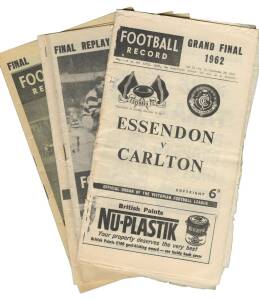 1962 "Football Record"s, noted home & away (14), 1st Semi Final, 2nd Semi Final, Preliminary Final, Preliminary Final Replay & Grand Final - Essendon v Carlton. Fair/G condition.