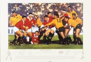 BRITISH LIONS, signed displays (6), including "Pride of Lions '74" print by Keith Fearon, signed by 9 players & the artist; "Pride of Lions '89" print by Simon Smith, signed by 5 players & the artist;&nbsp;"The Legend of The Lions" display comprising four limi
