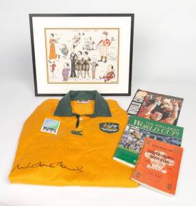 RUGBY UNION COLLECTION, noted All Blacks jersey signed by 2003 World Cup team; Wallabies jersey with faded David Campese signature; books (10), annuals, programmes (6), tour guides (7) & magazines.