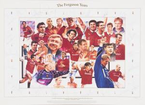 MANCHESTER UNITED: Print "The Ferguson Years" with 27 signatures including Alec Ferguson, framed & glazed, overall 94x69cm.