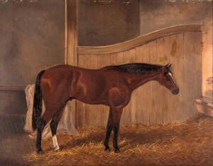 CARBINE: Original painting, signed "?itt" and dated 1896, framed, overall 77x63cm.