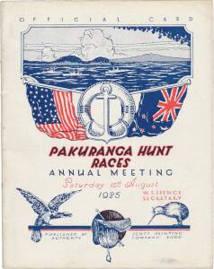 RACEBOOKS, noted "Auckland Racing Club, Programme for Season 1889-90"; 1925 Pakuranga Hunt Races (during the Visit of the American Fleet); "New Zealand Race Guide" for Nov.6 1943; 1944 Auckland Racing Club; plus 1932 Curragh. Fair/VG.