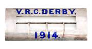 1914 Victoria Derby, winner's silver buckle (no sash), with "V.R.C. Derby 1914" in blue enamel, Sterling Silver, made by William Drummond & Co.