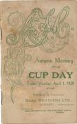 PHAR LAP'S 4th RACE: Official Programme, "AJC, Autumn Meeting, Cup Day. Easter Monday, April 1, 1929", showing Phar Lap in the Easter Stakes (unplaced), also the Sydney Cup (won by Crucis).