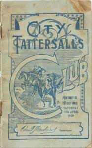PHAR LAP SCRATCHED: Official Programme, "City Tattersalls Club, Autumn Meeting. Saturday 13th April 1929", showing Phar Lap entered in The Youthful Stakes but scratched (two weeks later Phar Lap won his first race),
