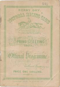 PHAR LAP'S 14th RACE: "Derby Day, Victoria Racing Club, Spring Meeting 1929, Official Programme", showing Phar Lap in the Victoria Derby (first). 14 starts. 5-1-0.