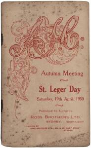 PHAR LAP'S 21st RACE: Official Programme,&nbsp;"AJC, Autumn Meeting, St.Leger Day, Saturday, 19th April, 1930", showing Phar Lap in the AJC St.Leger (first). 21 starts. 10-1-2.