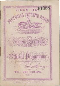 PHAR LAP'S 35th RACE: "Oaks Day, Victoria Racing Club, Spring Meeting 1930, Official Programme", showing Phar Lap in the wfa Linlithgow Stakes (first). 35 starts. 23-2-2. {In an incredible feat, Phar Lap won on all 4 days of the Spring Carnival, including