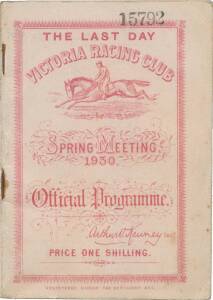 PHAR LAP'S 36th RACE: "The Last Day, Victoria Racing Club, Spring Meeting 1930, Official Programme", showing Phar Lap in the wfa C.B.Fisher Plate (first). 36 starts. 24-2-2. {In an incredible feat, Phar Lap won on all 4 days of the Spring Carnival, includ