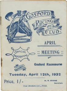 NEA LAP (Phar Lap's full sister): "Gosford Racing Club, April Meeting, Official Programme, Gosford Racecourse. Tuesday, April 12th, 1932", showing Nea Lap in the Steward's Mile. {In August 1932 Nea Lap was sold for US$10,000 to famous racehorse owner J.H.