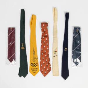OLYMPIC TIES: Wonderful group with 1948 London; 1956 Melbourne ( including Official's tie); French Olympic tie; 1996 Melbourne (2).