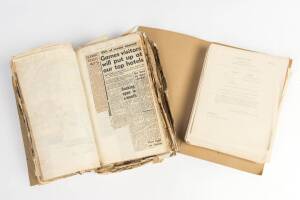 OLYMPIC VILLAGE SCRAPBOOK, containing hundreds of press clippings regarding the Olympic Village and the lead up to the 1956 Melbourne Olympic Games, ex Philip Miskin, the Commandant of the Olympic Village. Plus box of files, noted Arrivals, Daily Staff Re
