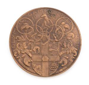 1956 Melbourne Participation Medal, in bronze, designed by Andor Mezaros, minted by K.G.Luke in Melbourne, 63mm diameter, in original plastic presentation case.