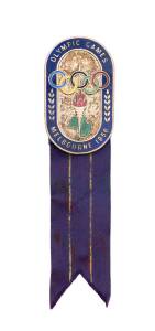 OFFICIAL BADGE FOR CIVIC COMMITTEE, minted by K.G.Luke, with blue enamel border, silver background and purple ribbon with 2 gold stripes, numbered "1717" on reverse.