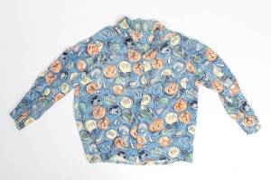 SHIRT, spun rayon, long sleeves, made by Shatho, Expressly for the Myer Store for Men, design featuring "XVI", events & Olympic rings.