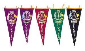 1956 MELBOURNE OLYMPICS - PENNANTS: Felt pennants, "Australia, Melbourne, XVIth Olympiad, 1956", with different background colours - purple (2), green, maroon & black (scarce). One Fair, others G/VG.