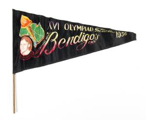1956 MELBOURNE OLYMPICS - PENNANTS: Pennant, "XVI Olympiad Souvenir 1956, Faith Leech, Australia's Hope, Bendigo's Own". Fair/G.