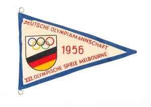 1956 MELBOURNE OLYMPICS - PENNANTS: German NOC Pennant, "Deutsche Olympiamannschaft/ 1956/ XVI Olympische Spiele Melbourne". G/VG condition.