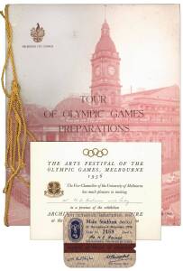 1956 OLYMPICS COLLECTION, ex N.E.Balmer, a member of the Civic Committee, noted books & brochures including "Tour of Olympic Games Preparations" (2); menus (4), invitations (10), entree cards (3); programmes including The arts Festival, Mozart Opera Seaso