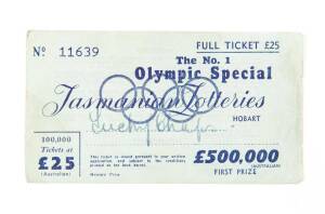 Tasmanian Lotteries Ticket, The No.1 Olympic Special, full ticket Pds25, Pds500,000 First Prize.