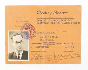 Press Pass, for A MacNeill, journalist with the Dutch magazine "Hockey Sport".