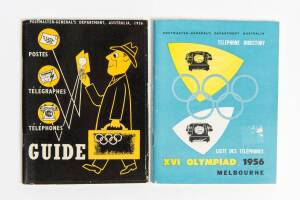 TELEPHONE DIRECTORIES: "Postal, telegraph and Telephone Guide" [PMGs Dept, 1956]; "Telephone Directory/Liste Des Telephones, XVI Olympiad 1956 Melbourne" & "International Radio Cable Communications - Information For Visitors" [OTC, 1956].