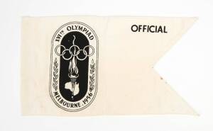 Official's Car Pennant, with Melbourne Olympics emblem and text "1956/ Official/ Olympic Games, Melbourne".