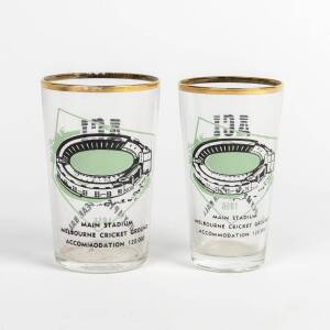 GLASSES, "ACI, Olympic Year Ball, 1956/ Main Stadium, Melbourne Cricket Ground, Accommodation 120,000", in two different sizes.