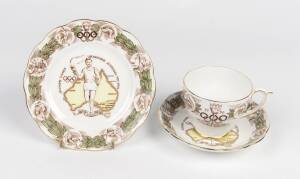 Cup, Saucer & Plate, made by Roslyn Fine Bone China, England, attractive decorations including Olympic Torch, rings & Olympic events.