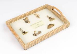 DRINKS TRAY, decorated with koala, kookaburra, lyre bird, kangaroo, wallabies & platypus, and text "Olympic Games/ 1956/ Melbourne".