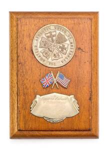&nbsp;Plaque with "The Amateur Athletic Union of Australia" medallion, over crossed Union Jack & Stars and Stripes, with plate engraved&nbsp;"British Empire & Commonwealth v U.S.A., Sydney 1956". {This meeting was held in Sydney immediately after the 1956 Melbourne