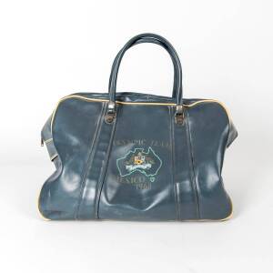 TRAVEL BAG, green with yellow piping, printed on front "Olympic Team/ (Australian Coat-of-Arms)/ Mexico 1968", plus initials "A.R.C.".