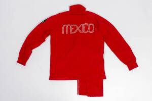 1968 MEXICO OLYMPICS: Mexico team tracksuit, red with Mexico team badge on sleeve, and "MEXICO" on reverse.