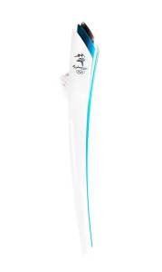 2000 SYDNEY OLYMPIC TORCH, aluminium and stainless steel, curved, 78cm tall, used in torch relay.