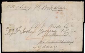 EYE-WITNESS ACCOUNTS: 1852 stampless entire headed "London Jany 27 1852" & signed "Herman Wrede" endorsed "Bill of Lading pr Waratah", placed into the mails on arrival at Melbourne with light 'PAID/[crown]/MELBOURNE' d/s in red, redirected to Sydney with 