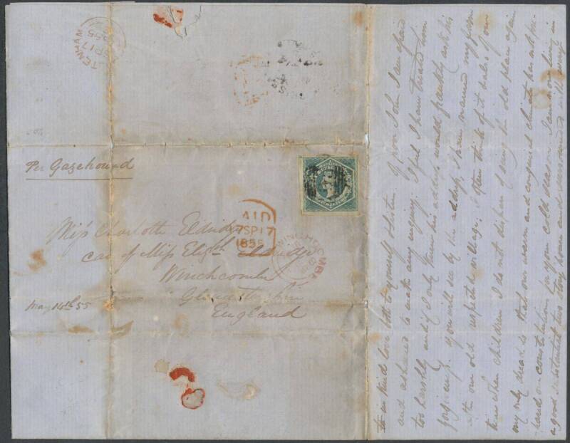 ENTIRE LETTER: 1855 lengthy entire headed "Milton near Brisbane/Moreton Bay/...May 5th 1855" & signed "Ambrose Eldridge",
