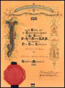 AWARD CERTIFICATE, "Victorian Exhibition, London International Exhibition of Works of Industry and Art, 1862", a First Class Certificate awarded to Mr.Charles Martin for Gold & Silver Military Embroidery, "Exhibited in Melbourne in 1861", signed by Redmon