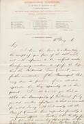 1866 (May 16) mss letter on "INTERCOLONIAL EXHIBITION" letterhead (which also lists the Commissioners) addressed to the Mayor of Richmond from the Secretary of the Royal Commission, expressing "the hope that the Richmond Town Council, on further considera