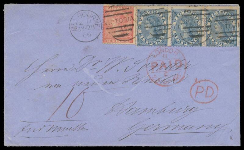 COVER FROM FERDINAND VON MUELLER: 1866 double 11d rate cover signed "fervMueller" at lower-left,