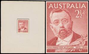DIE PROOF: Australia 1948&nbsp;von Mueller 2&frac12;d&nbsp;die proof in the issued colour recessed in presentation mount ACSC&nbsp;#273DP(1) with boxed&nbsp;CBA Note Printing Branch&nbsp;h/s on the reverse endorsed " 89 /5.10.48", &nbsp;stained on the reverse of the mount but the proof itsel