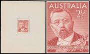 DIE PROOF: Australia 1948&nbsp;von Mueller 2&frac12;d&nbsp;die proof in the issued colour recessed in presentation mount ACSC&nbsp;#273DP(1) with boxed&nbsp;CBA Note Printing Branch&nbsp;h/s on the reverse endorsed " 89 /5.10.48", &nbsp;stained on the reverse of the mount but the proof itsel