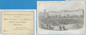 Entrance Card No.14 "International Exhibition of 1871. Admit the bearer..."; plus a steel engraving view card titled "International Exhibition" by J.T.Wood, 278 & 279 Strand. (2 items).