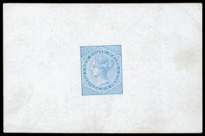 NSW DIE PROOF: 1871 6d QV die proof in blue on glazed card (92mm by 61mm), minor blemishes. [Similar die proofs in colour were exhibited by De La Rue at the 1867 Paris and 1871 South Kensington Exhibitions.]