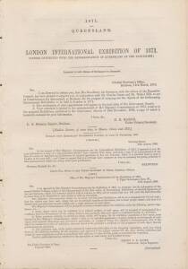 PARLIAMENTARY REPORTS: 1871 Papers presented to both Queensland Houses of Parliament relating to that Colony's representation at the London International Exhibition of 1871; also,  Mr.R.Daintree's report on Queensland Annexe at London Exhibition, 1872.
