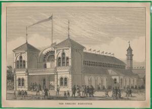 Engraving "The Geelong Exhibition" from 'The Australasian Sketcher' of 27 November 1879.The Exhibition Building depicted in the engraving was designed by Robert Balding, the City Surveyor. It later became the Exhibition Theatre, then His Majesty's Theatre