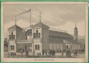 Engraving "The Geelong Exhibition" from 'The Australasian Sketcher' of 27 November 1879.The Exhibition Building depicted in the engraving was designed by Robert Balding, the City Surveyor. It later became the Exhibition Theatre, then His Majesty's Theatre