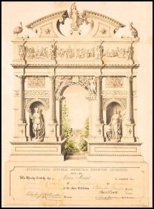AWARD CERTIFICATE, "Intercolonial Juvenile Industrial Exhibition Melbourne, 1879-80", awarded to Jessie L. Evans of Brighton for Collection of pressed Seaweed, (minor faults), signed by Sir Redmond Barry (later, the judge who presided over final trial of 