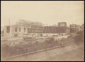 SYDNEY EXHIBITION BUILDING: Group of six albumen photographs, titled "Sydney International Exhibition, 1879. Weekly Progress of the Works at the Exhibition Buildings", for 17th March 1879, 7th April 1879, 15th April 1879, 22nd April 1879, 28th April 1879 