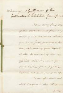 March 1879 mss copy of letter from ex-NSW Governor Hercules Robinson, in which he discusses his pleasure in hearing about the decision to hold the SIE and expressing his regret that he was "....unable to continue in New South Wales until after the opening