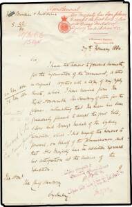 LETTERHEADS & CORRESPONDENCE: Important and extensive range of correspondence on Exhibition letterhead including a pass for "eight aboriginals & children to Garden Palace"; a request from the Colonial Secretary's Office for "an order for the admission of 